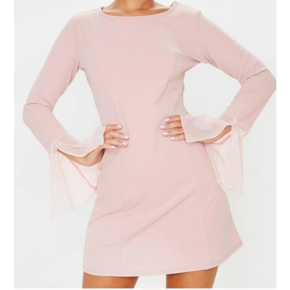 🆕️ PrettyLittleThing Dusty Rose Frill Sleeve Dress Size 6